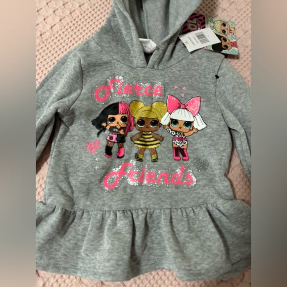 LOL Surprise Girls Hoodie Peplum Top Size 5T Gray Fierce Friends NWT - Picture 3 of 13